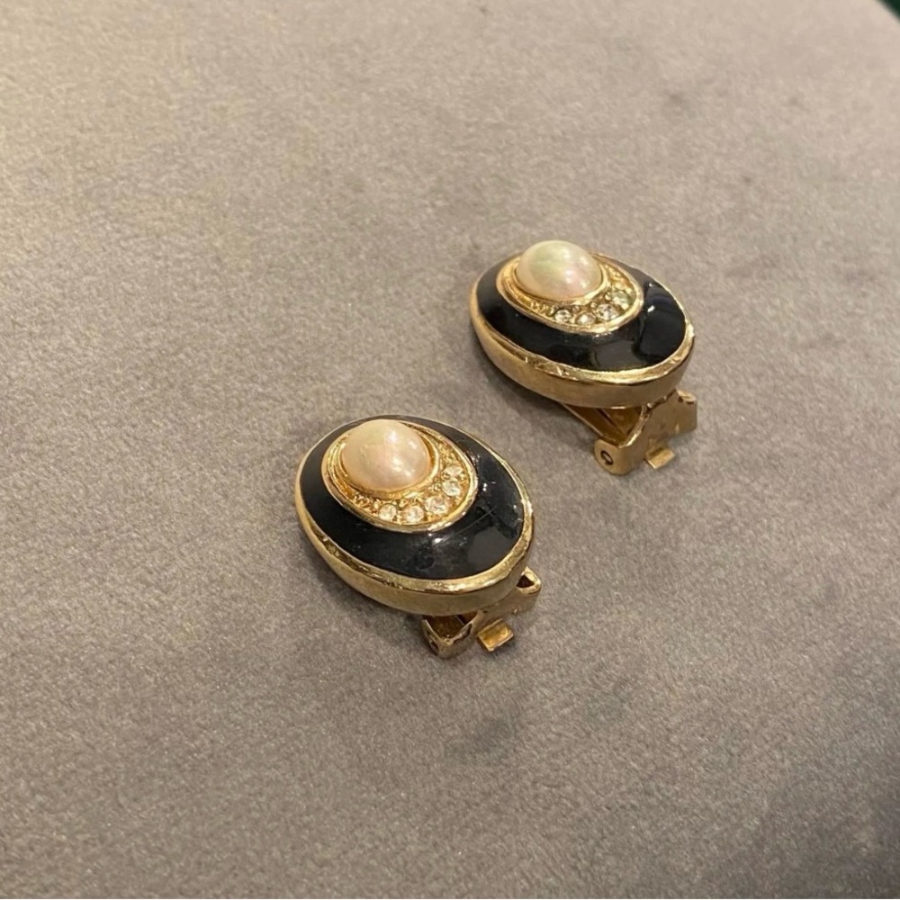 Vintage 1980 Christian Dior
Signed Oval Faux Pearl Clip-on
Earrings